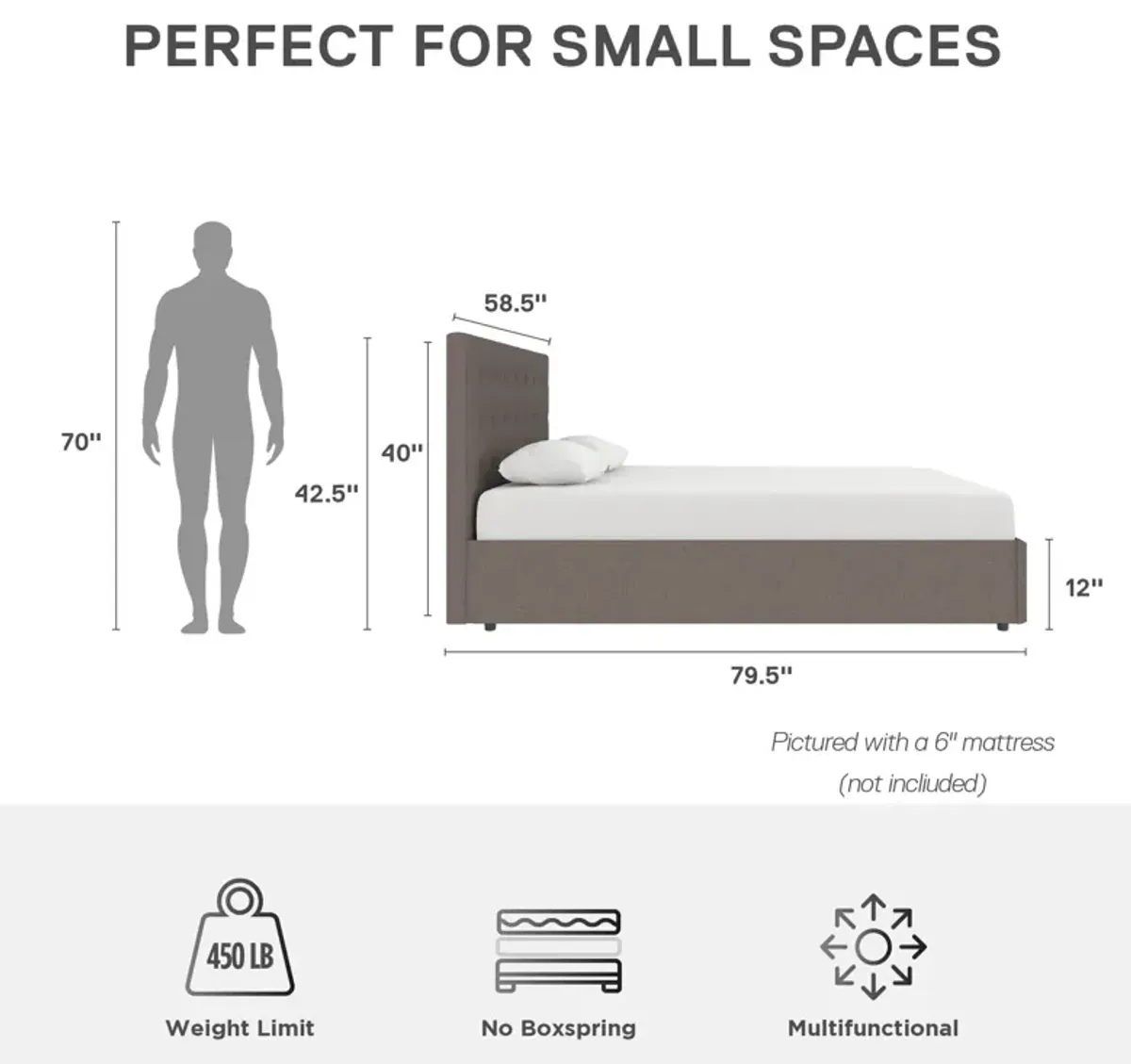 Cambridge Upholstered Bed with Gas Lift Storage Compartment