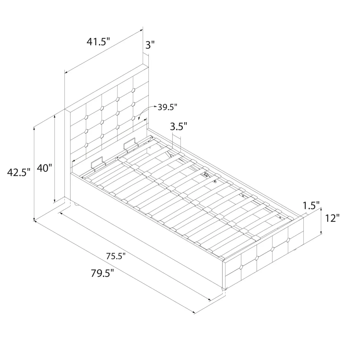 Cambridge Upholstered Bed with Gas Lift Storage Compartment