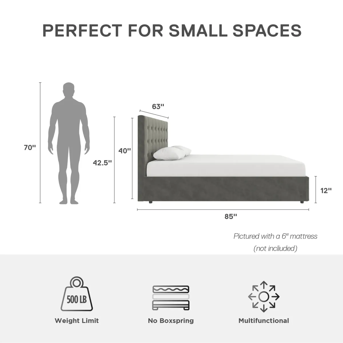 Cambridge Upholstered Bed with Gas Lift Storage Compartment