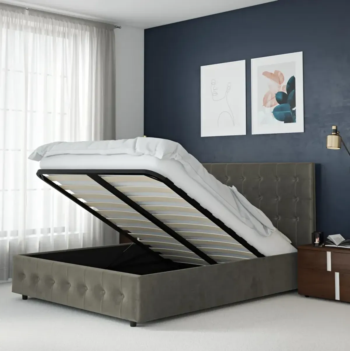 Cambridge Upholstered Bed with Gas Lift Storage Compartment