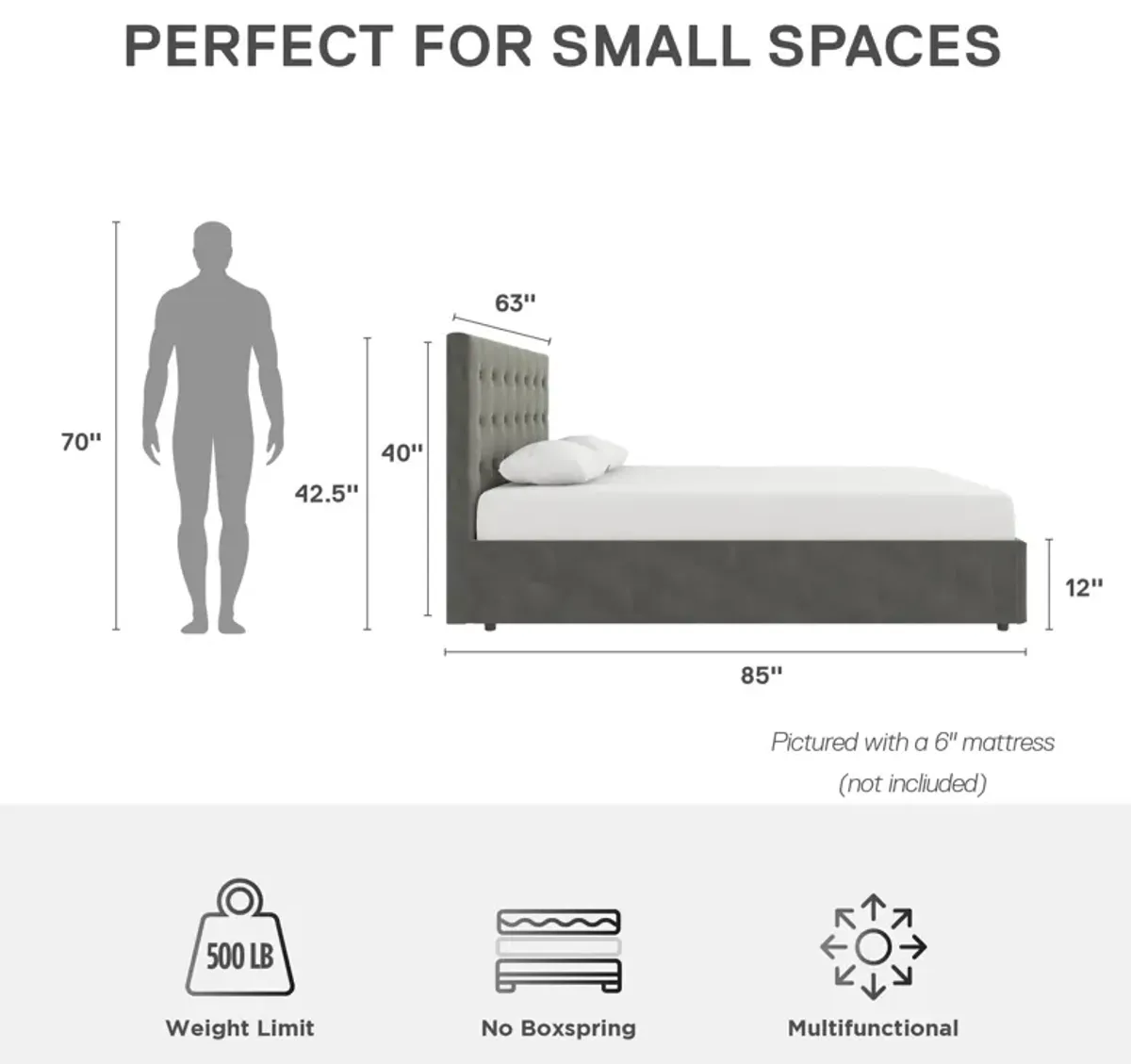 Cambridge Upholstered Bed with Gas Lift Storage Compartment