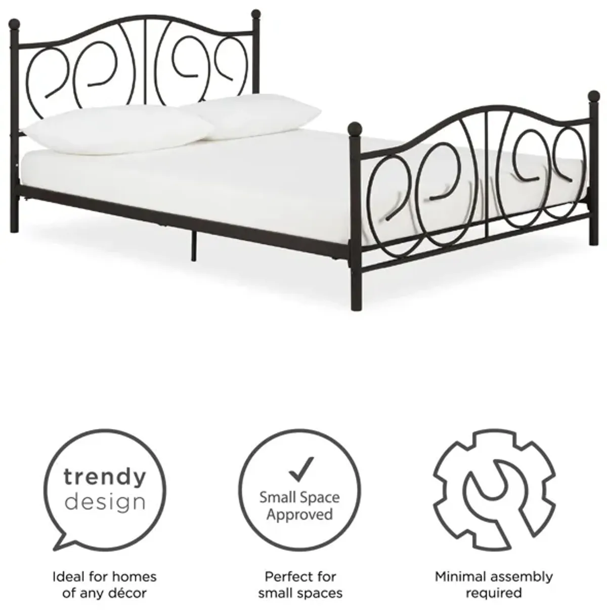 Victoria Metal Platform Bed with Headboard, Footboard and 2 Height Options