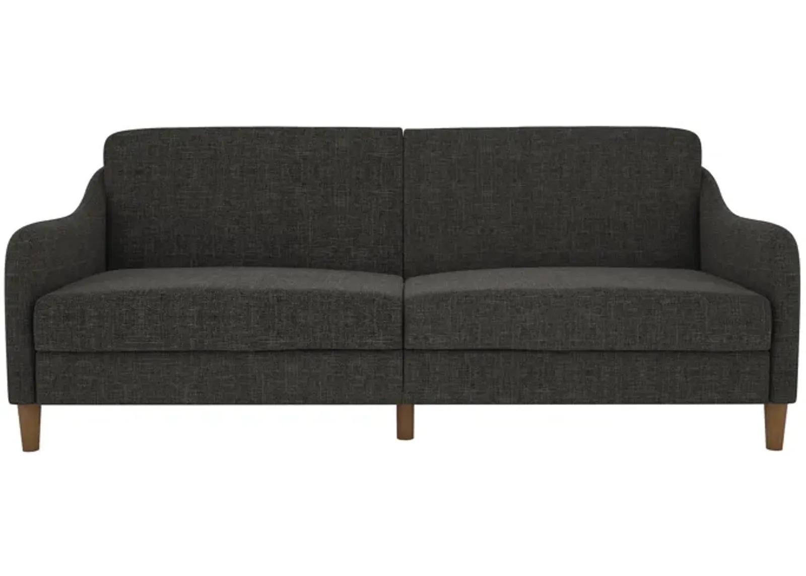 Jasper Coil Futon with Linen or Faux Leather Upholstery and Round Wood Legs