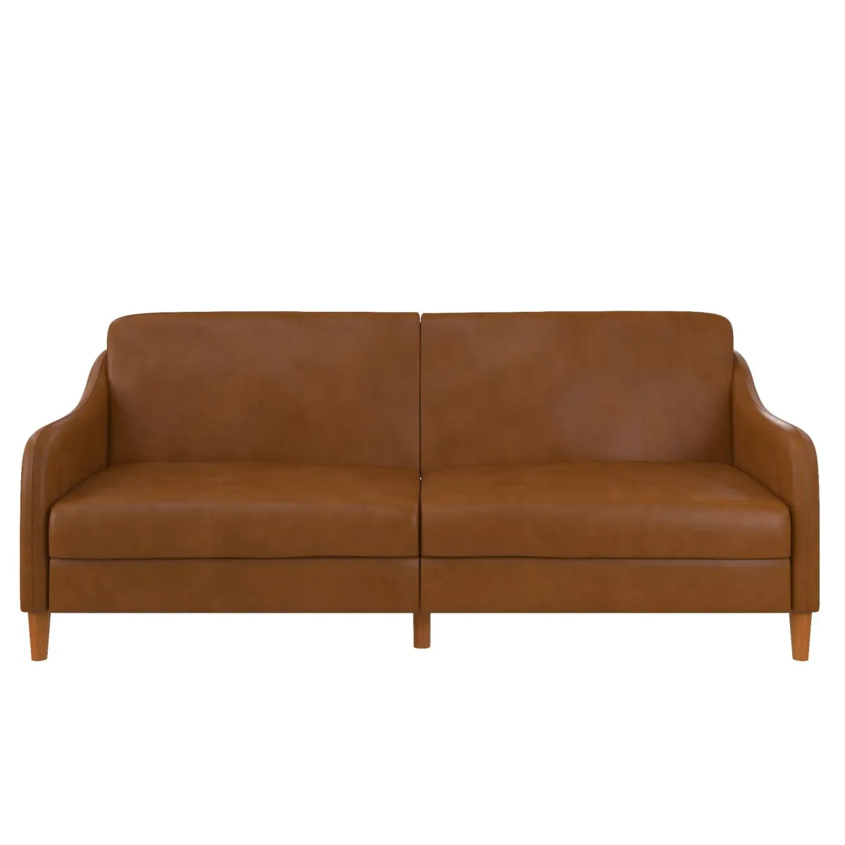 Jasper Coil Futon with Linen or Faux Leather Upholstery and Round Wood Legs