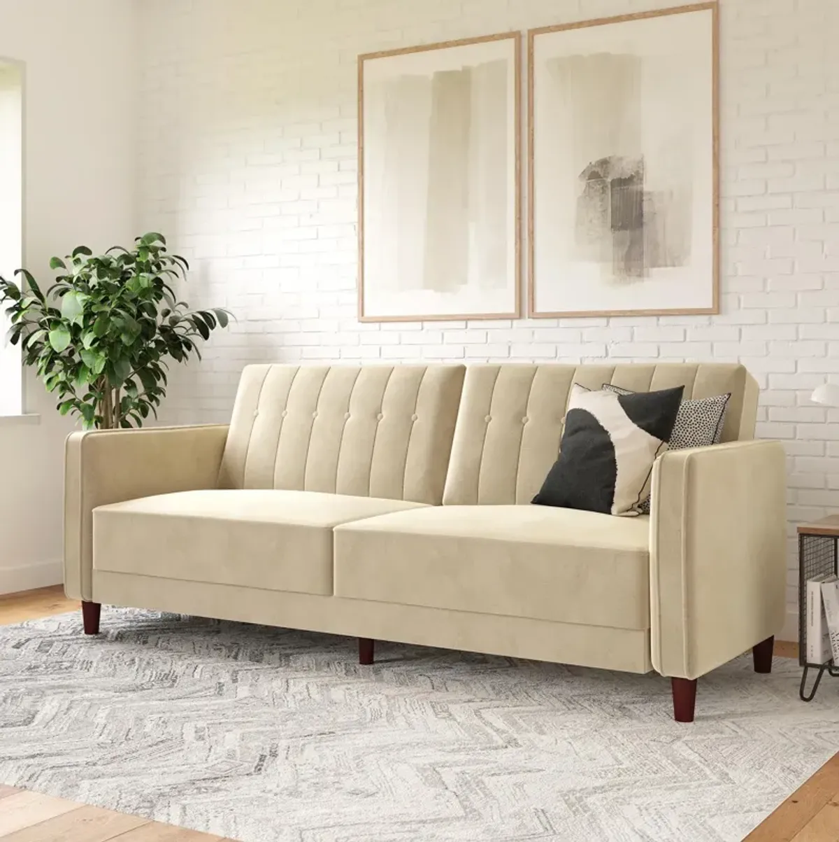 Pin Tufted Transitional Futon with Vertical Stitching and Button Tufting