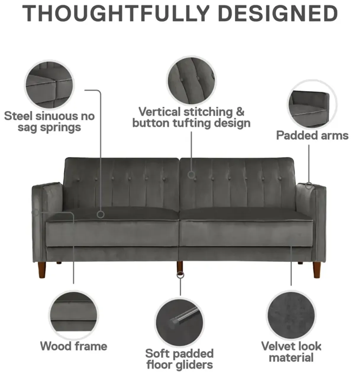 Pin Tufted Transitional Futon with Vertical Stitching and Button Tufting