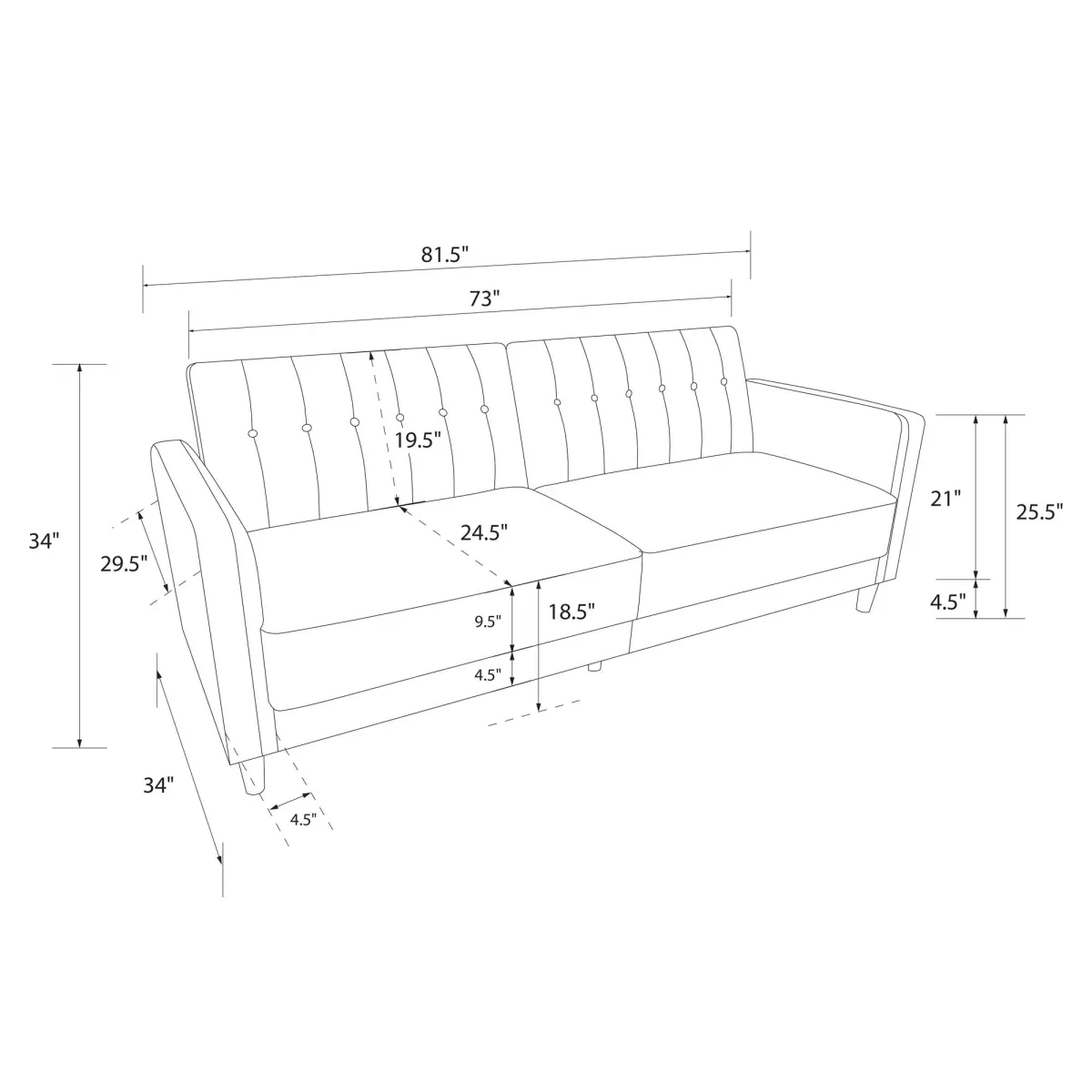 Pin Tufted Transitional Futon with Vertical Stitching and Button Tufting