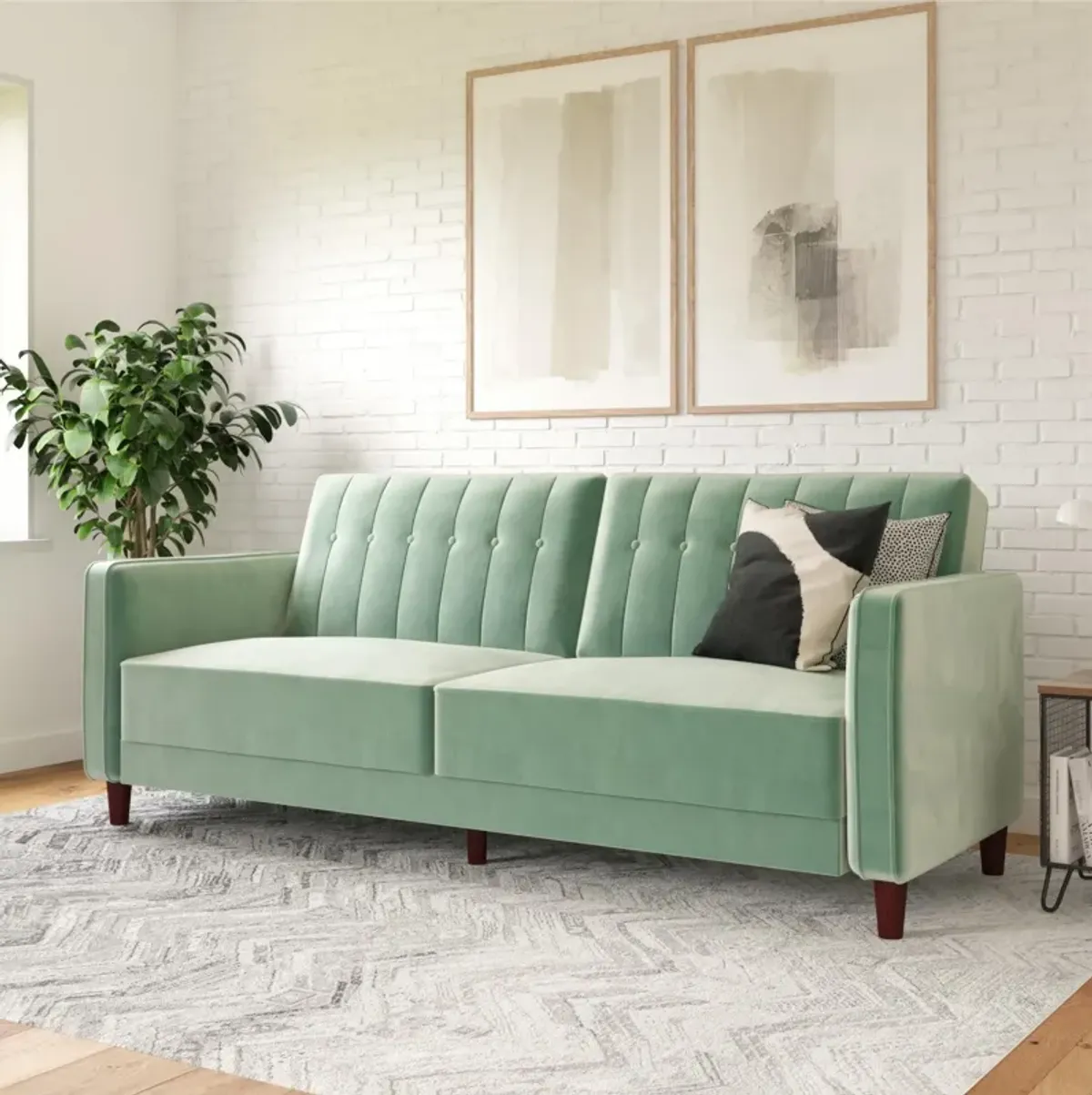 Pin Tufted Transitional Futon with Vertical Stitching and Button Tufting