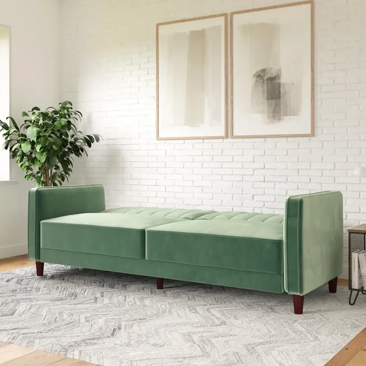 Pin Tufted Transitional Futon with Vertical Stitching and Button Tufting