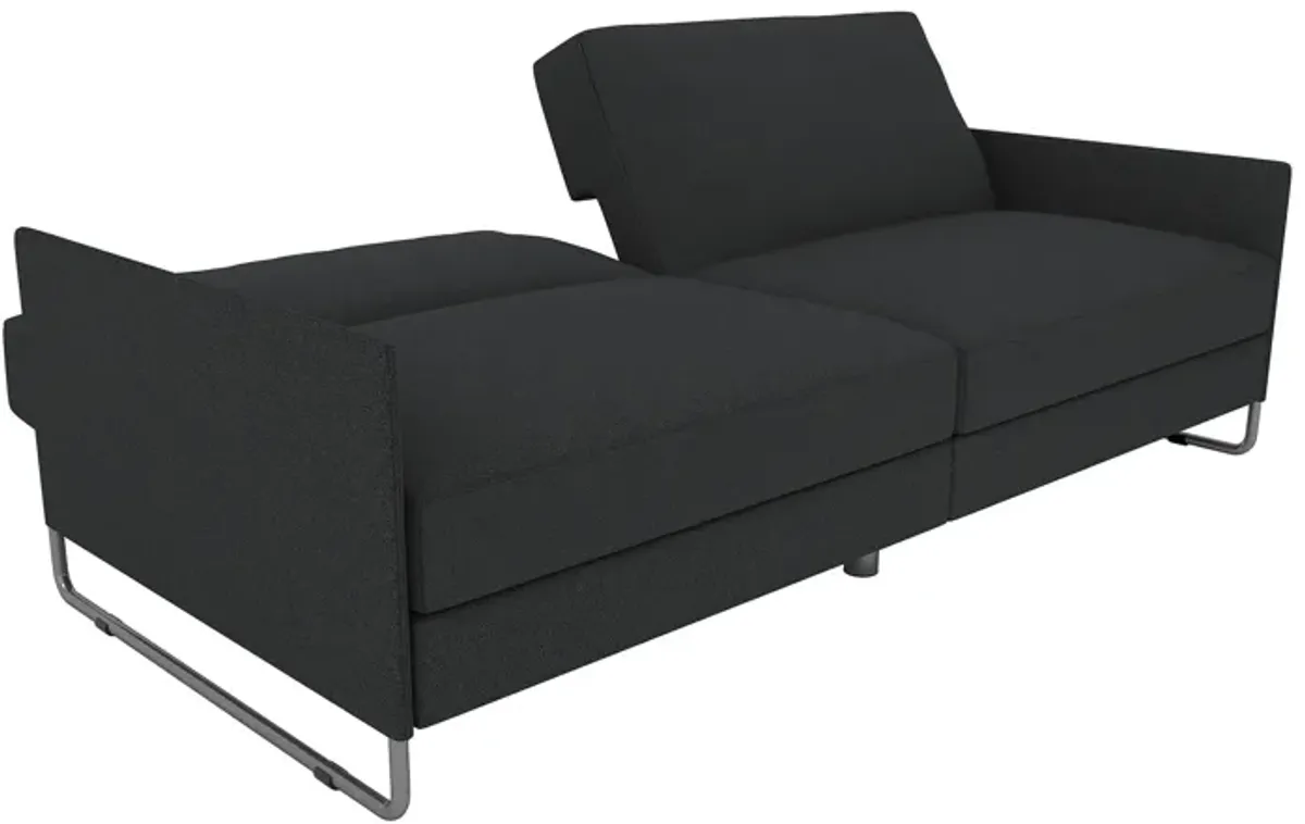 Pembroke Convertible Futon with Armrests and Metal Sleigh Legs