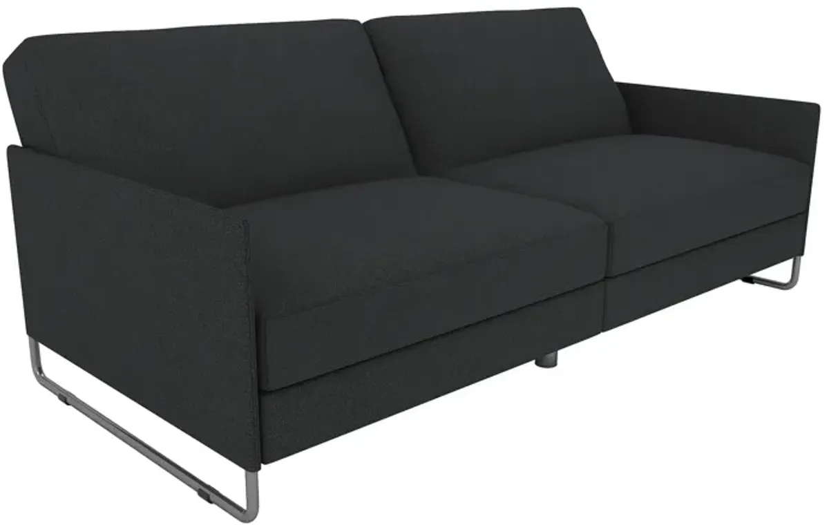 Pembroke Convertible Futon with Armrests and Metal Sleigh Legs