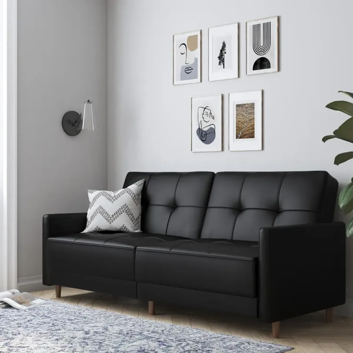 Andora Tufted Upholstered Coil Futon with Wooden Legs