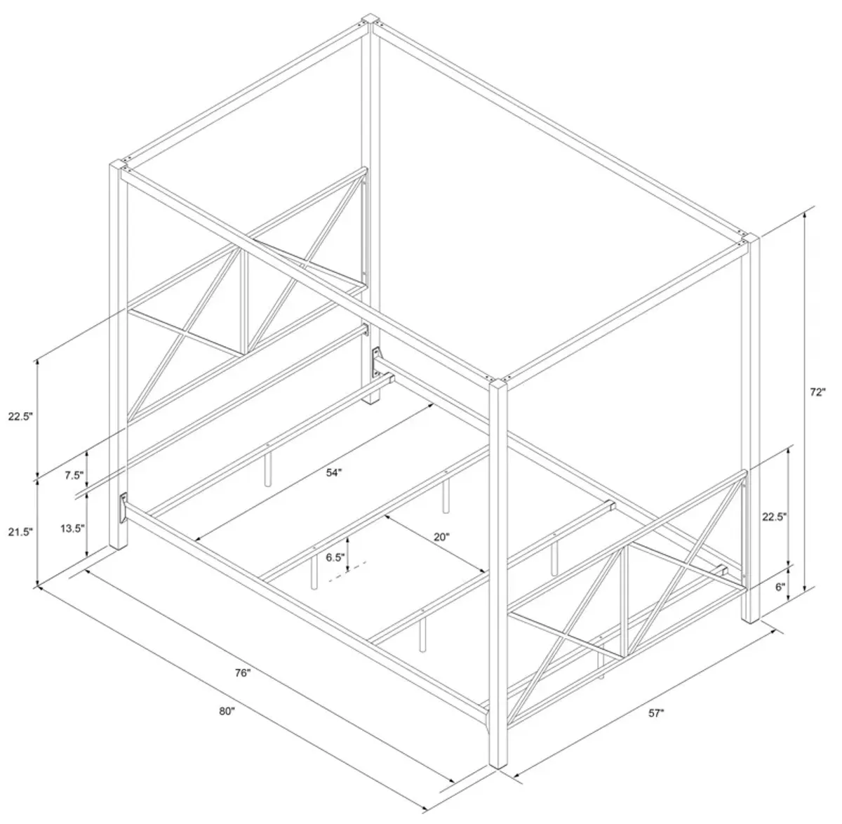 Rosedale Metal Four-Poster Canopy Bed with Crisscross Headboard and Footboard