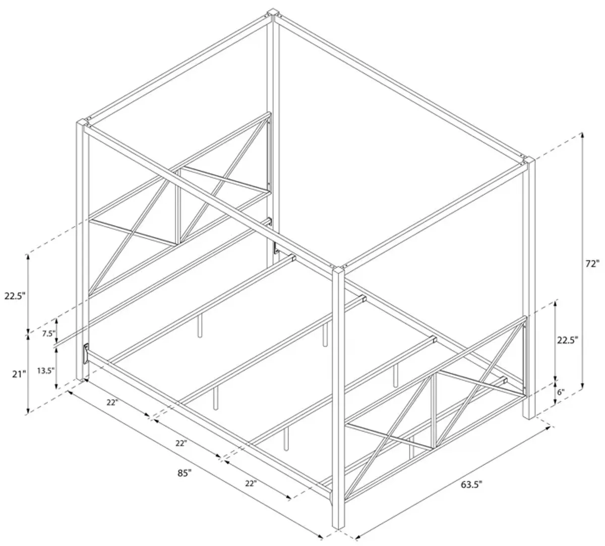 Rosedale Metal Four-Poster Canopy Bed with Crisscross Headboard and Footboard