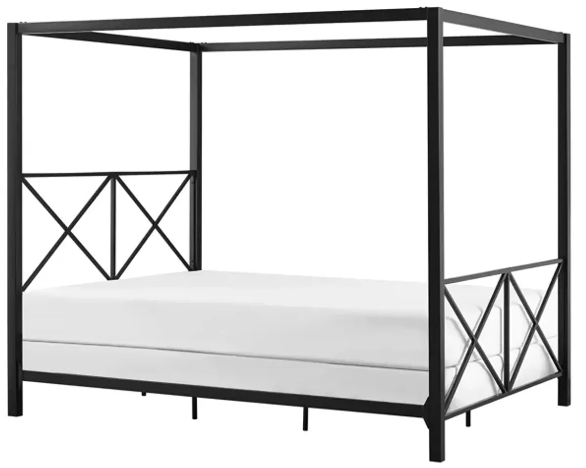 Rosedale Metal Four-Poster Canopy Bed with Crisscross Headboard and Footboard