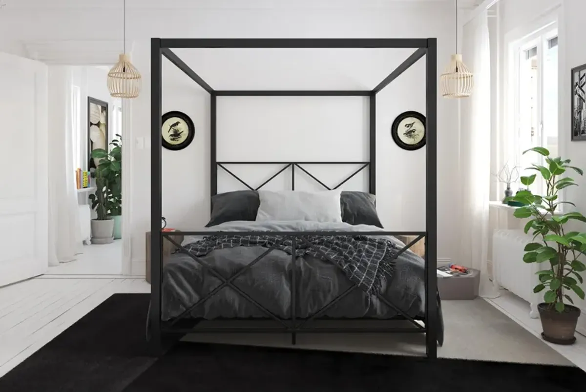 Rosedale Metal Four-Poster Canopy Bed with Crisscross Headboard and Footboard