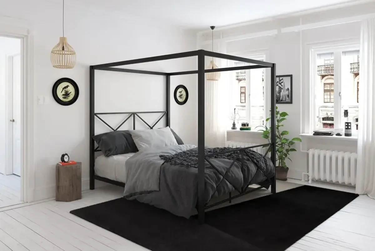 Rosedale Metal Four-Poster Canopy Bed with Crisscross Headboard and Footboard