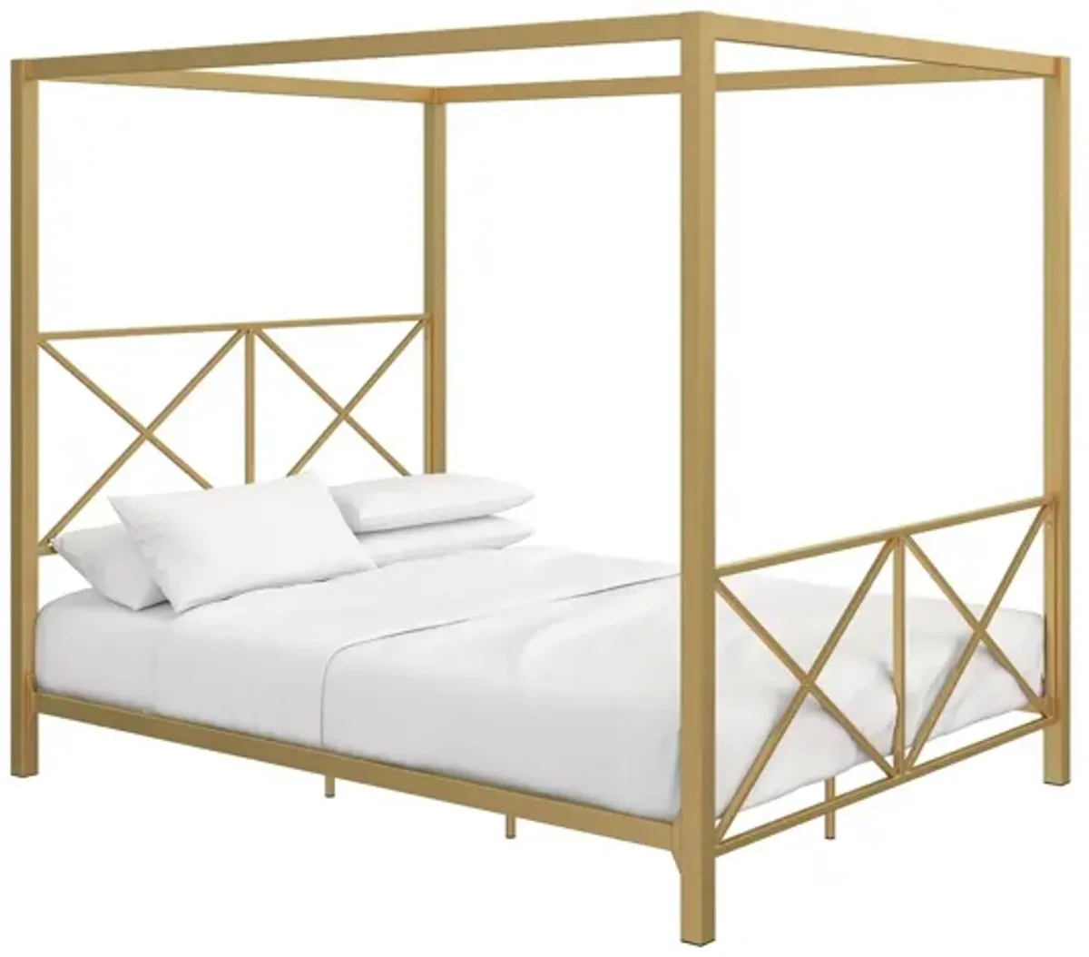 Rosedale Metal Four-Poster Canopy Bed with Crisscross Headboard and Footboard