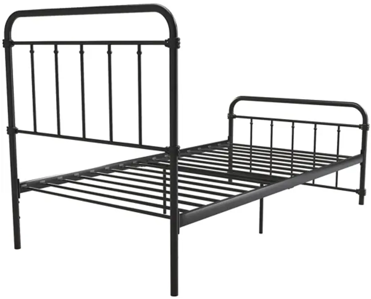 Wallace Spindle Metal Bed with Elegant Curves and Slats