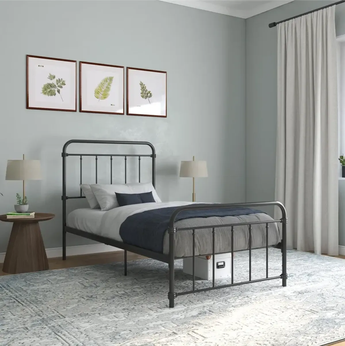 Wallace Spindle Metal Bed with Elegant Curves and Slats