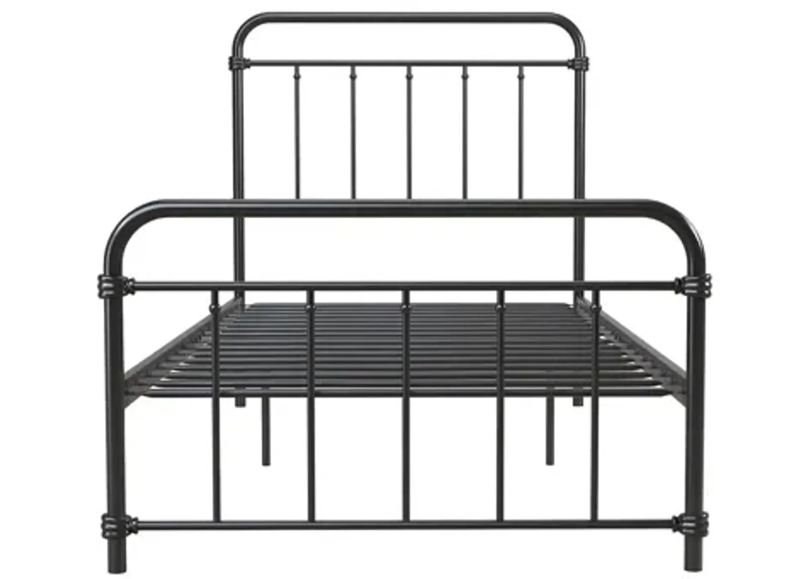 Wallace Spindle Metal Bed with Elegant Curves and Slats