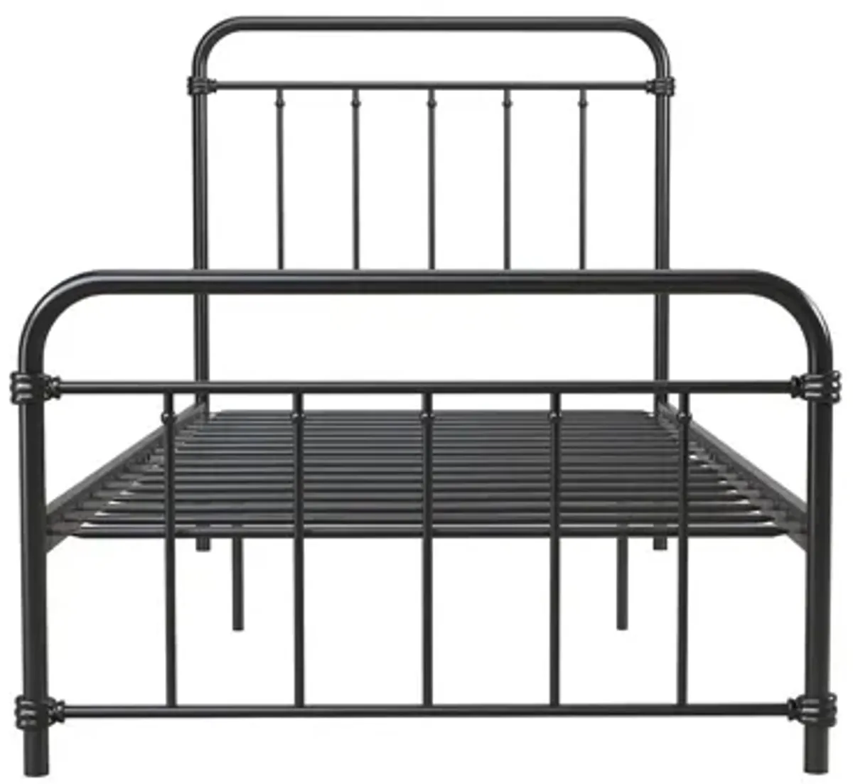 Wallace Spindle Metal Bed with Elegant Curves and Slats