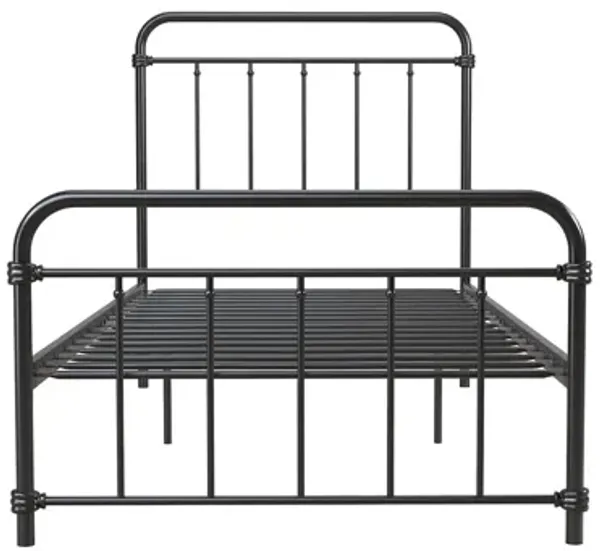 Wallace Spindle Metal Bed with Elegant Curves and Slats