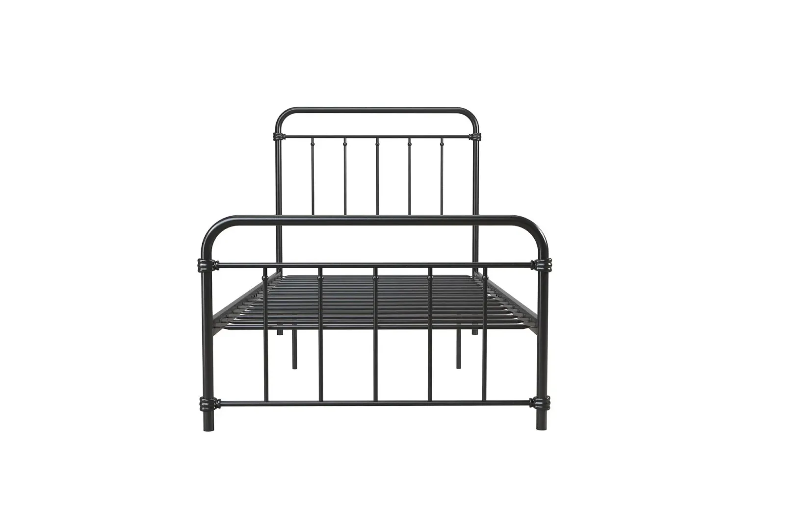 Wallace Spindle Metal Bed with Elegant Curves and Slats