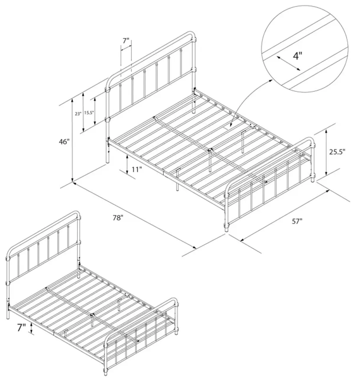 Wallace Spindle Metal Bed with Elegant Curves and Slats