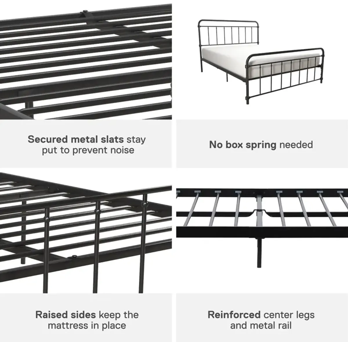 Wallace Spindle Metal Bed with Elegant Curves and Slats