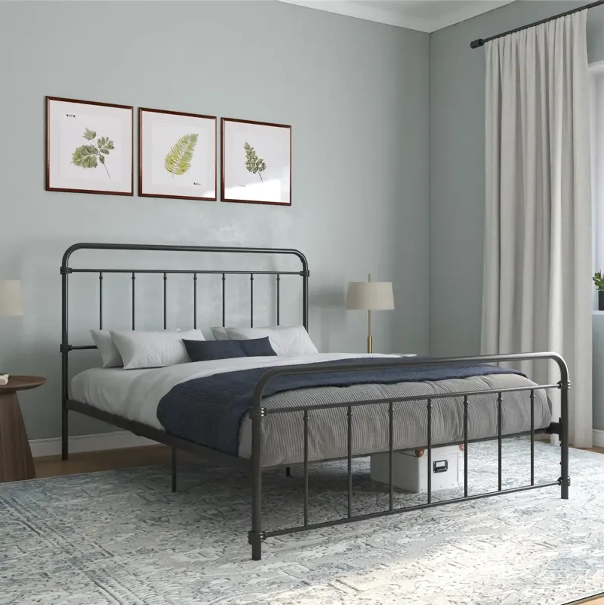 Wallace Spindle Metal Bed with Elegant Curves and Slats