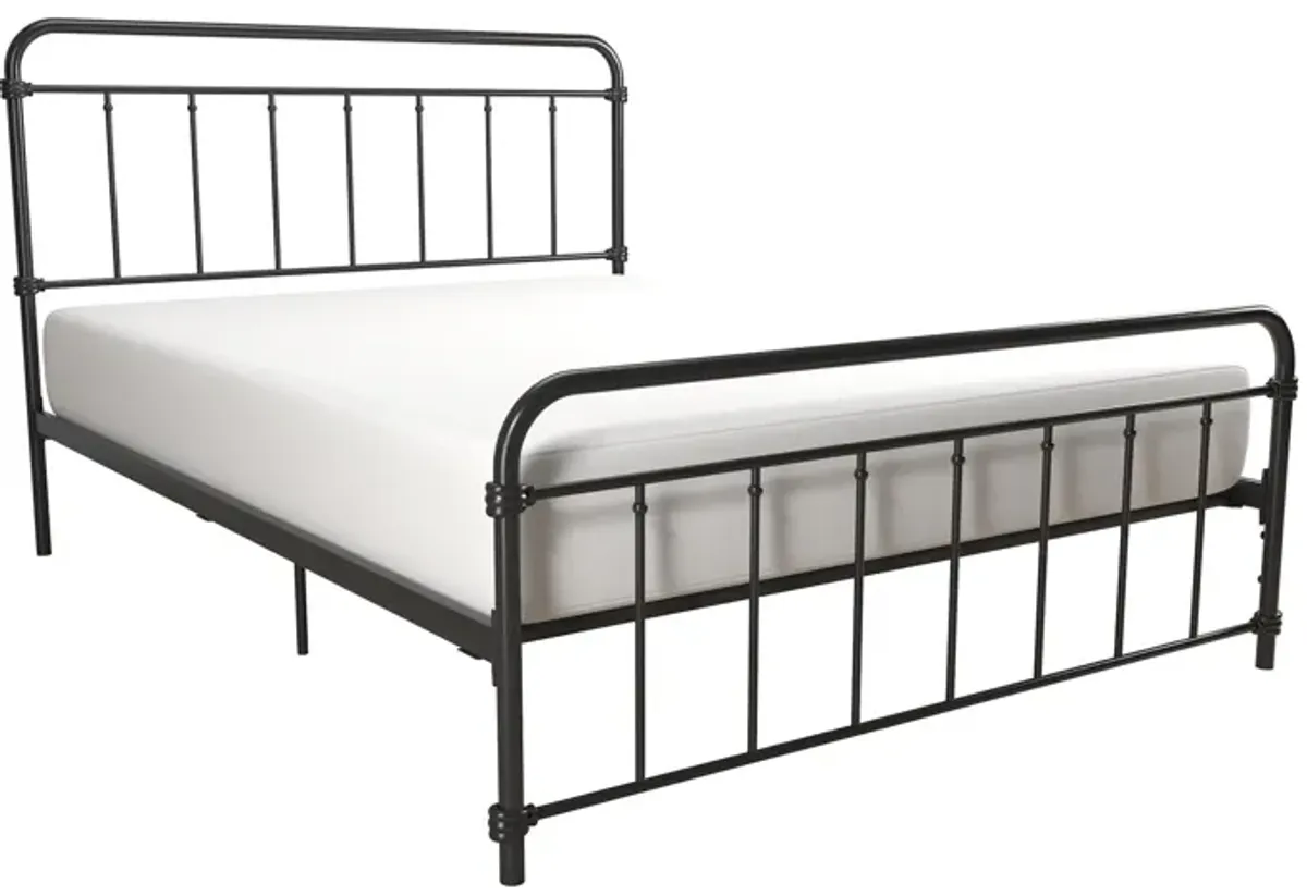 Wallace Spindle Metal Bed with Elegant Curves and Slats