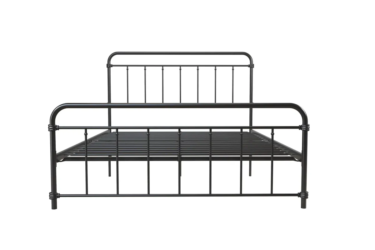 Wallace Spindle Metal Bed with Elegant Curves and Slats