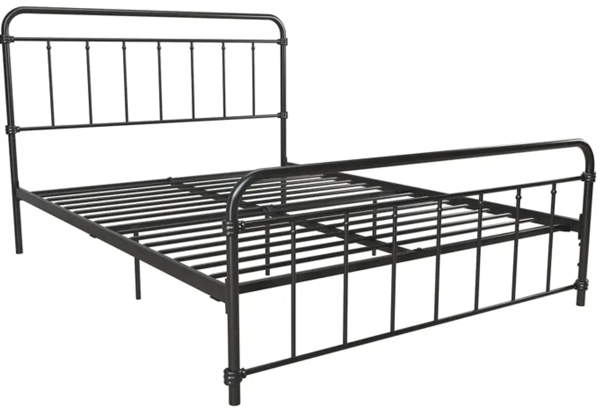 Wallace Spindle Metal Bed with Elegant Curves and Slats