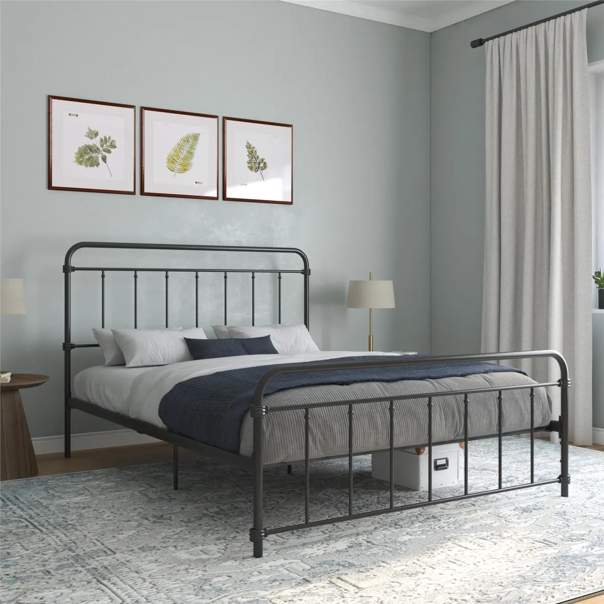 Wallace Spindle Metal Bed with Elegant Curves and Slats