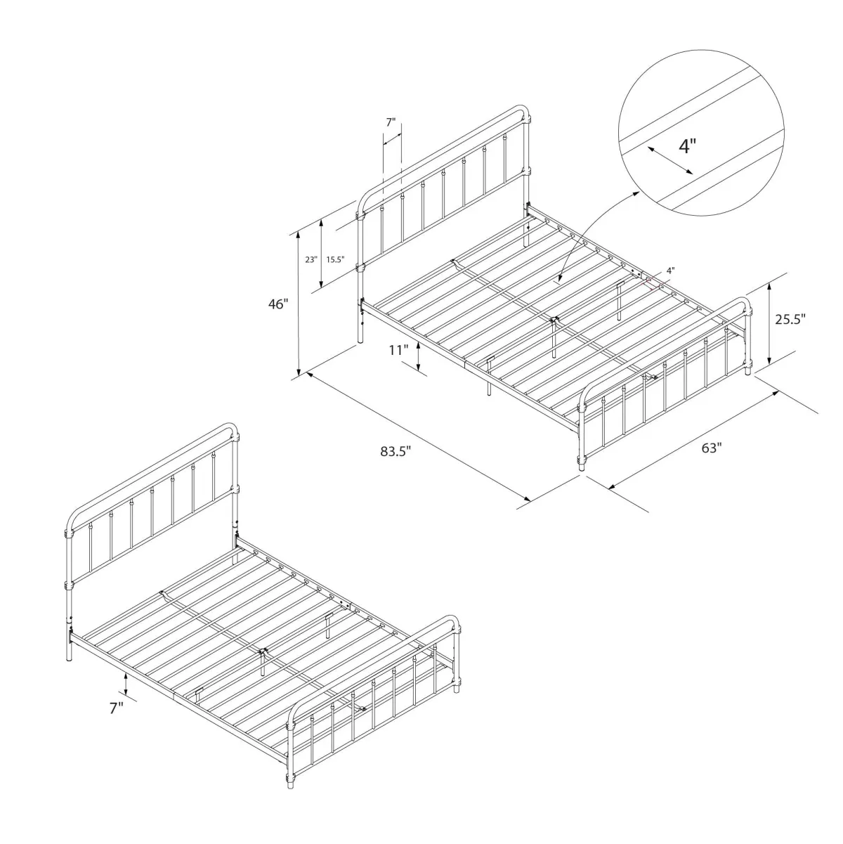 Wallace Spindle Metal Bed with Elegant Curves and Slats