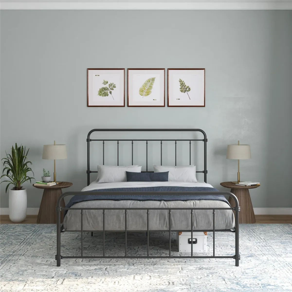 Wallace Spindle Metal Bed with Elegant Curves and Slats