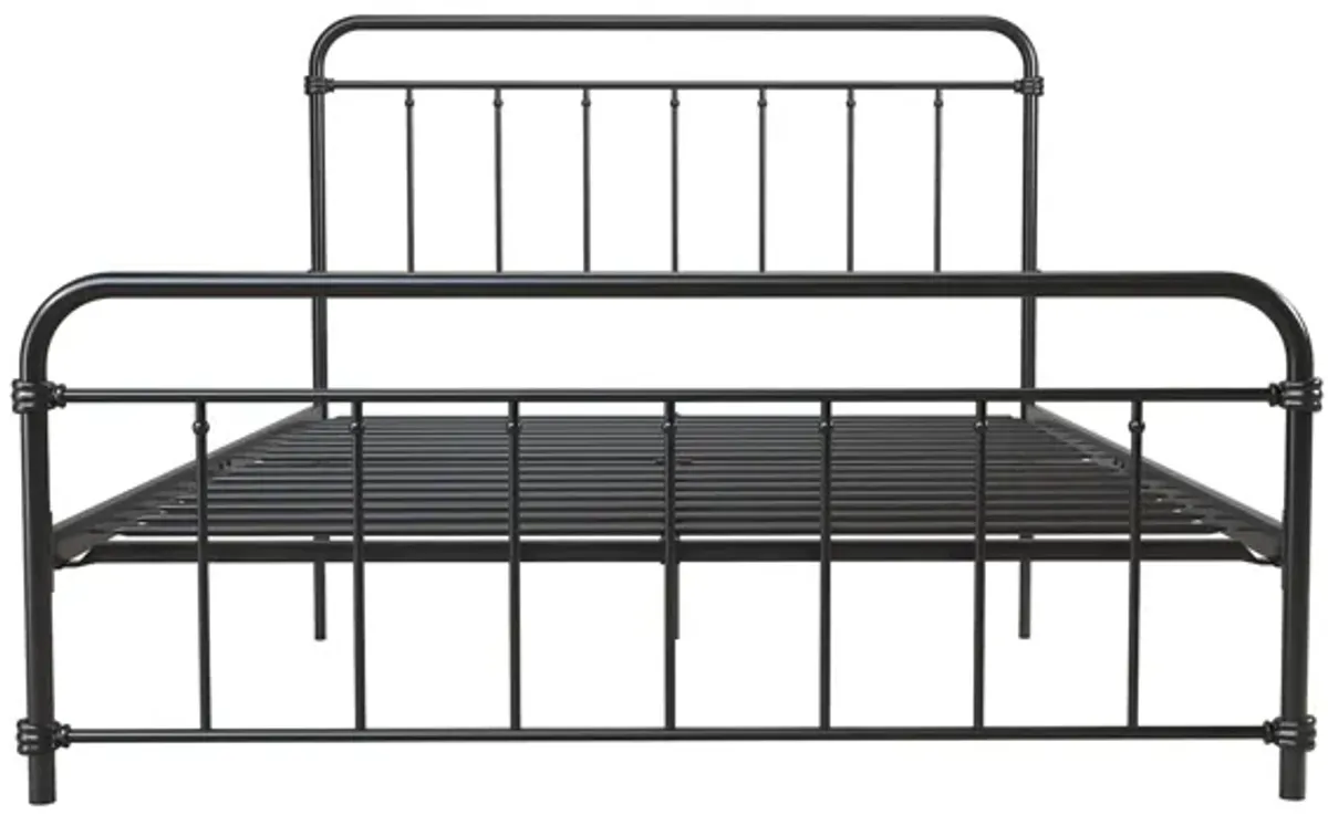 Wallace Spindle Metal Bed with Elegant Curves and Slats