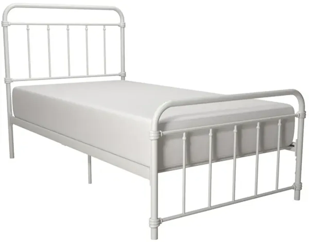 Wallace Spindle Metal Bed with Elegant Curves and Slats