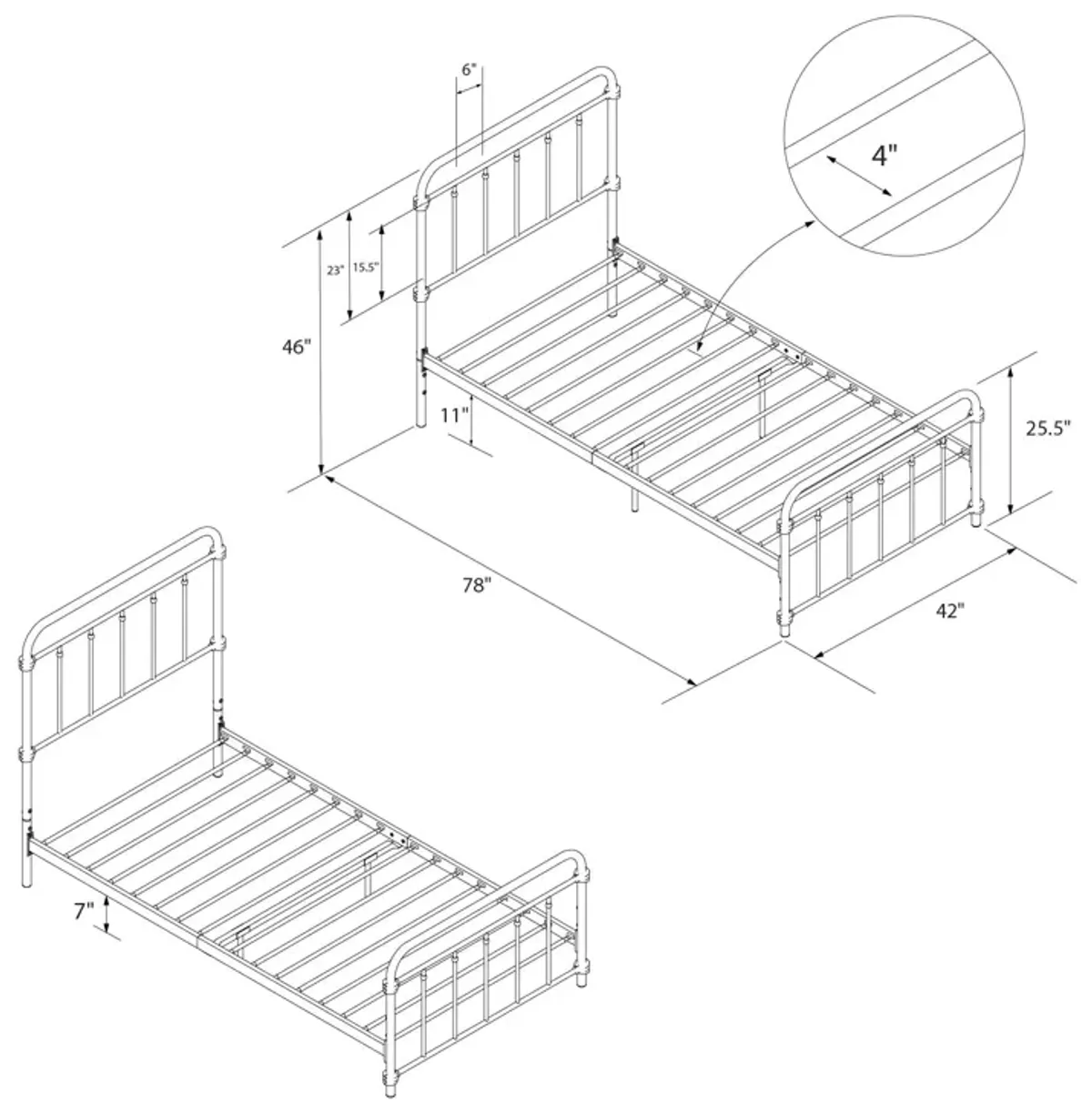 Wallace Spindle Metal Bed with Elegant Curves and Slats