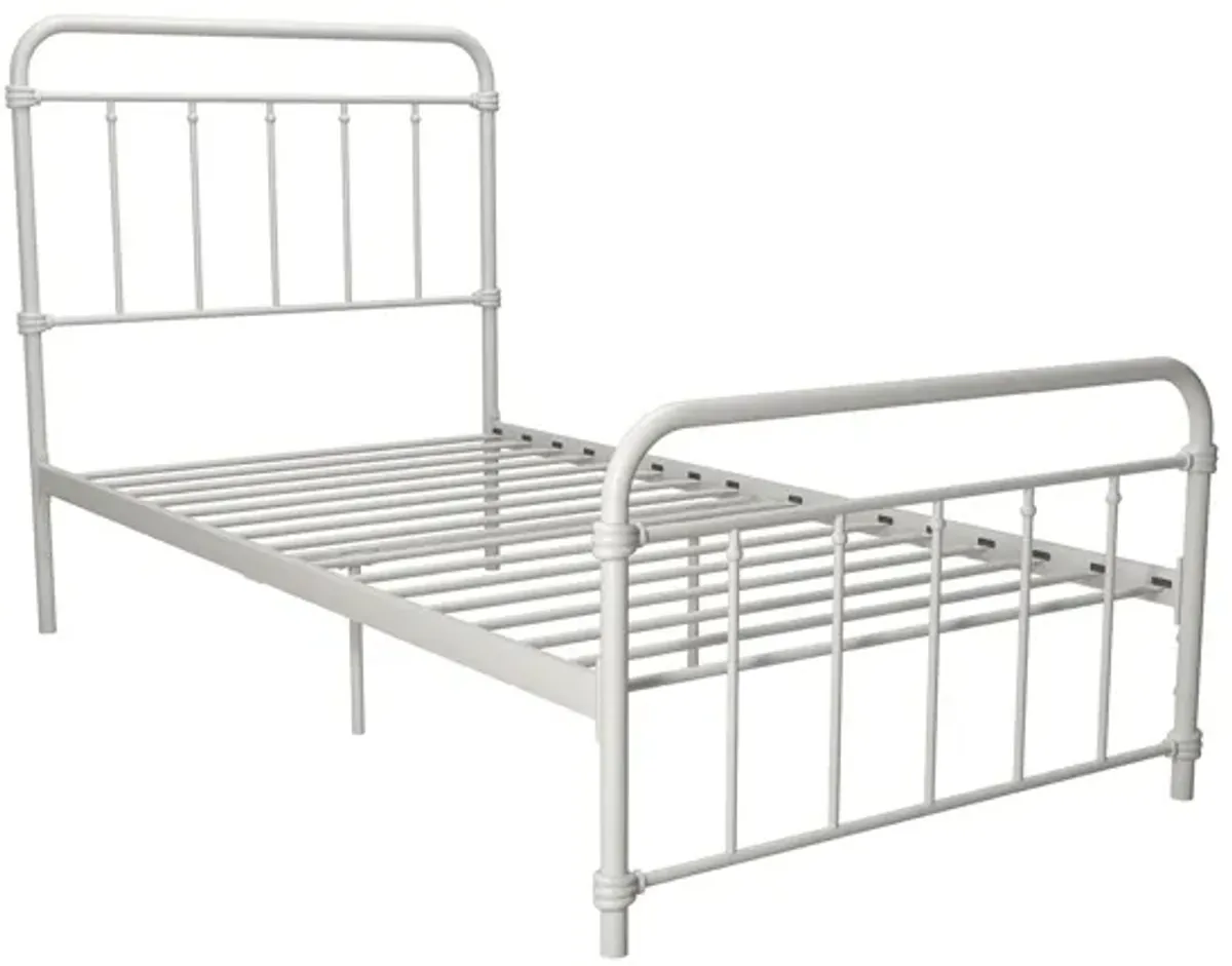 Wallace Spindle Metal Bed with Elegant Curves and Slats