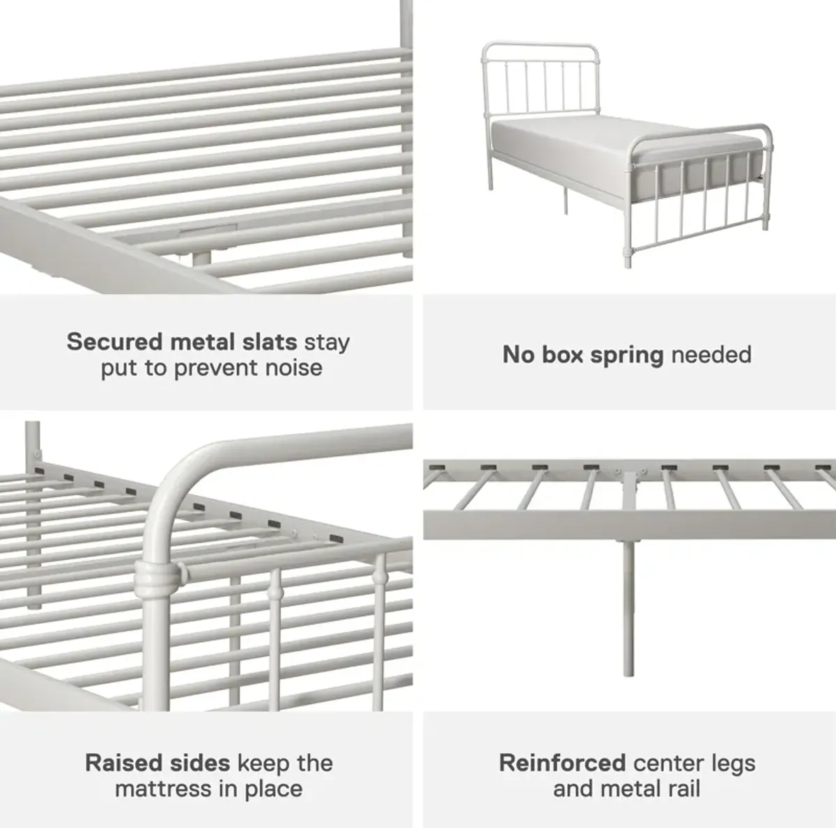 Wallace Spindle Metal Bed with Elegant Curves and Slats