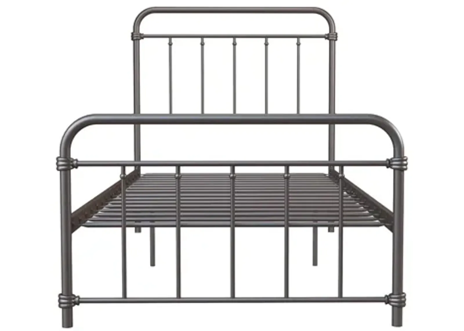 Wallace Spindle Metal Bed with Elegant Curves and Slats