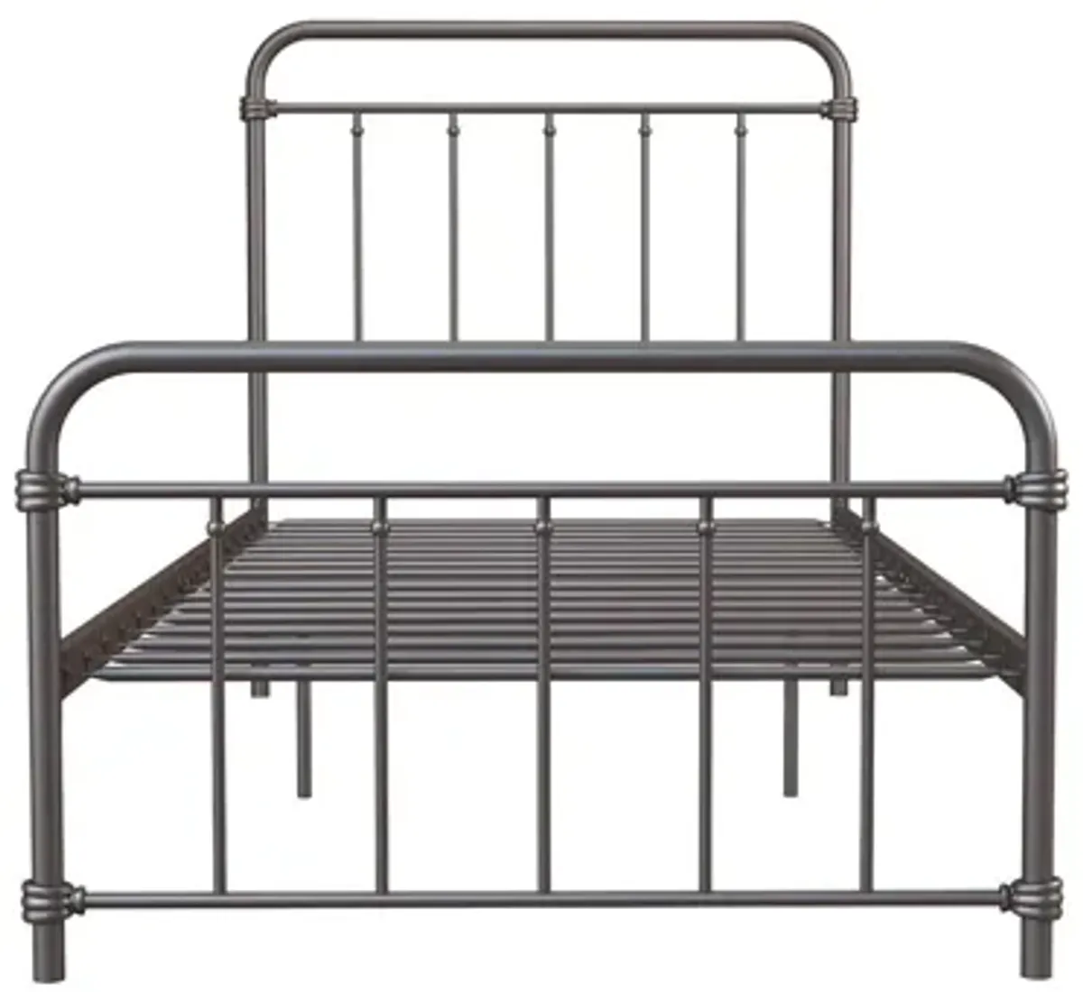 Wallace Spindle Metal Bed with Elegant Curves and Slats