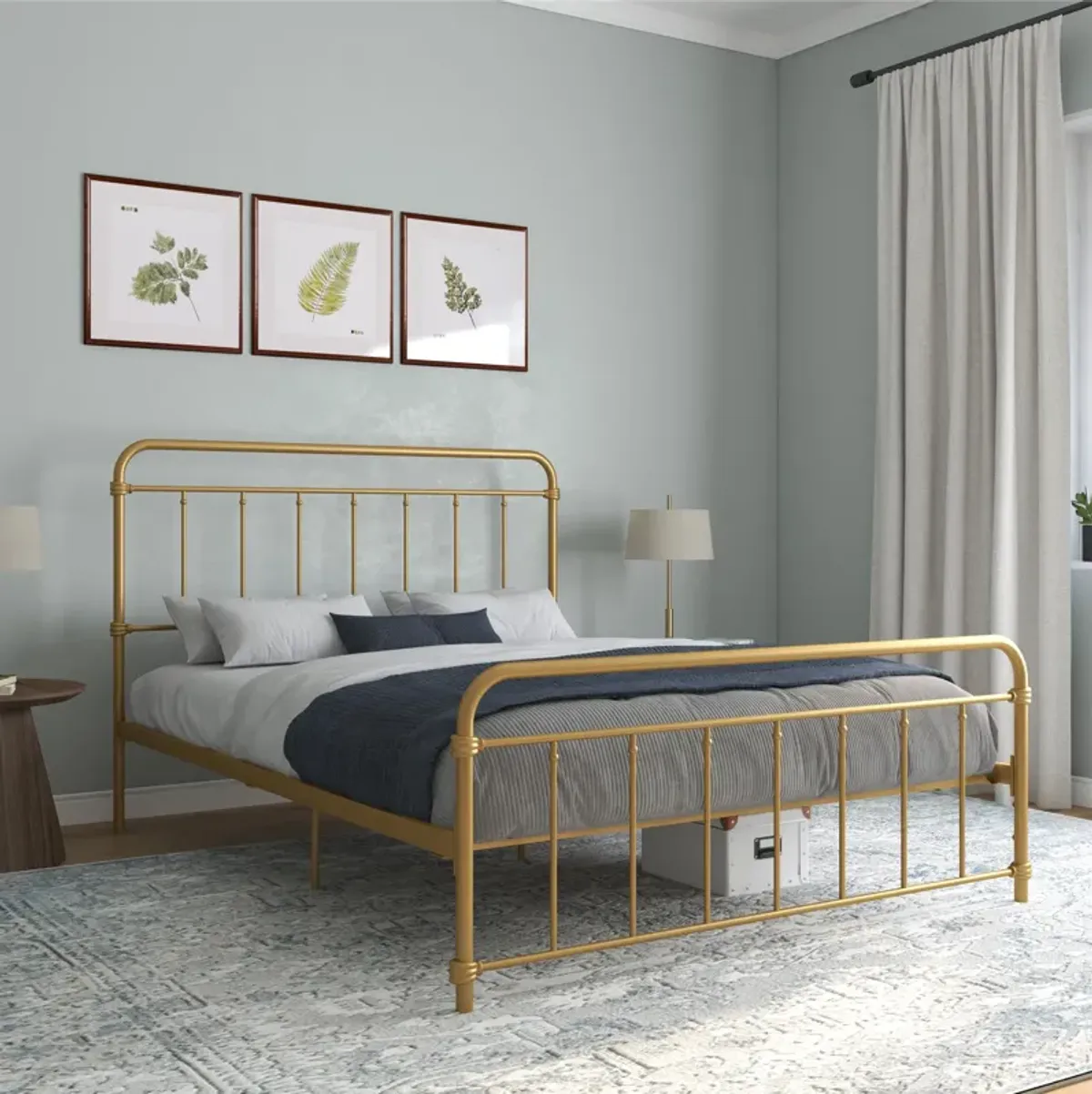 Wallace Spindle Metal Bed with Elegant Curves and Slats