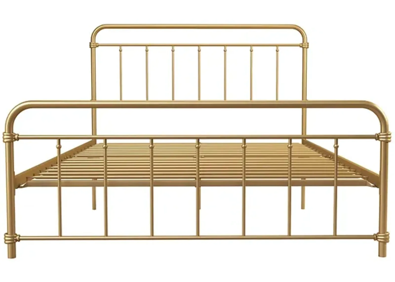 Wallace Spindle Metal Bed with Elegant Curves and Slats