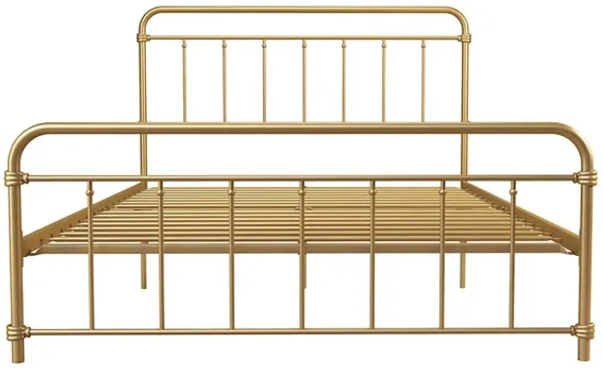 Wallace Spindle Metal Bed with Elegant Curves and Slats