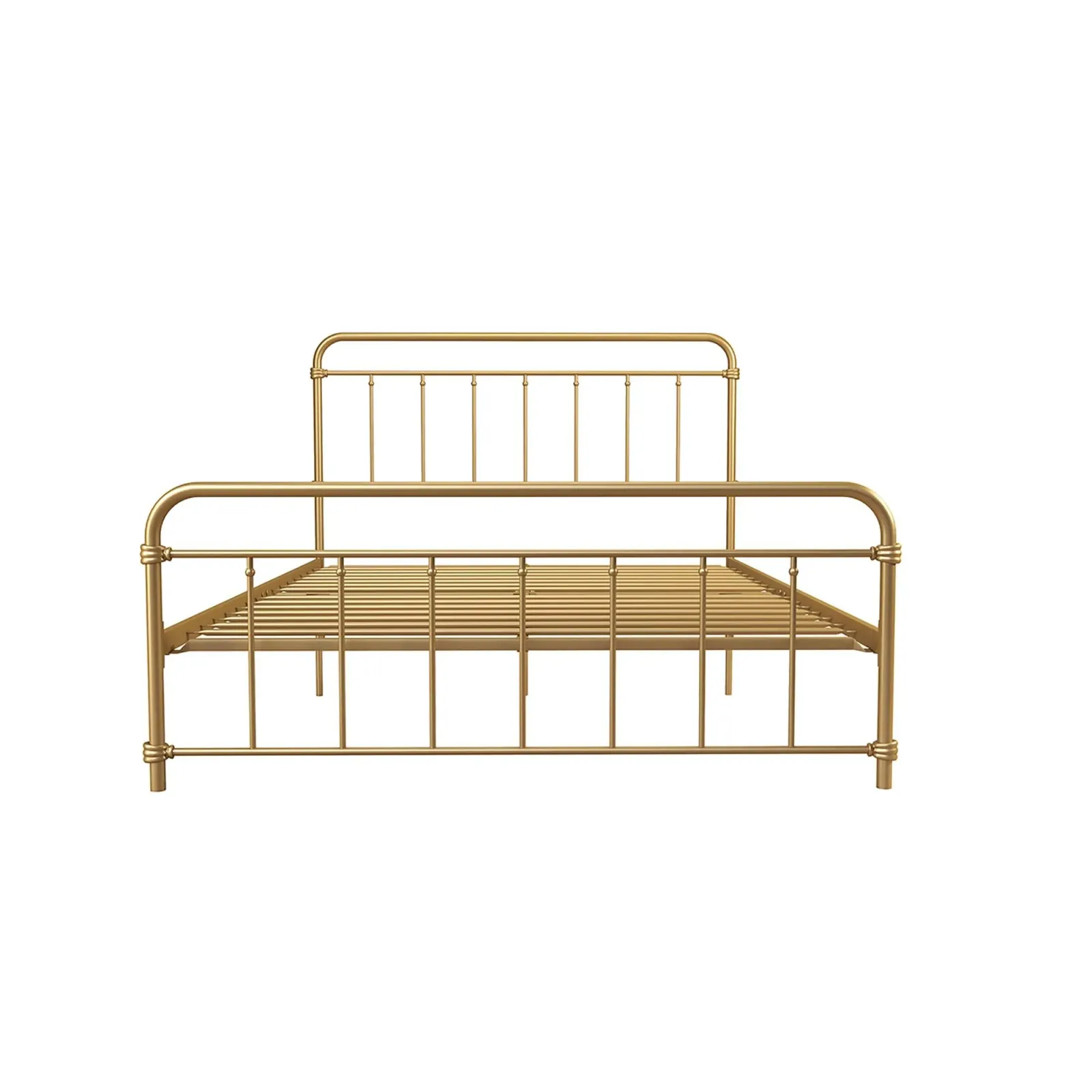 Wallace Spindle Metal Bed with Elegant Curves and Slats