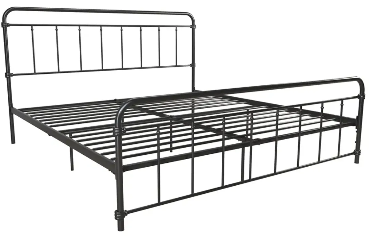 Wallace Spindle Metal Bed with Elegant Curves and Slats