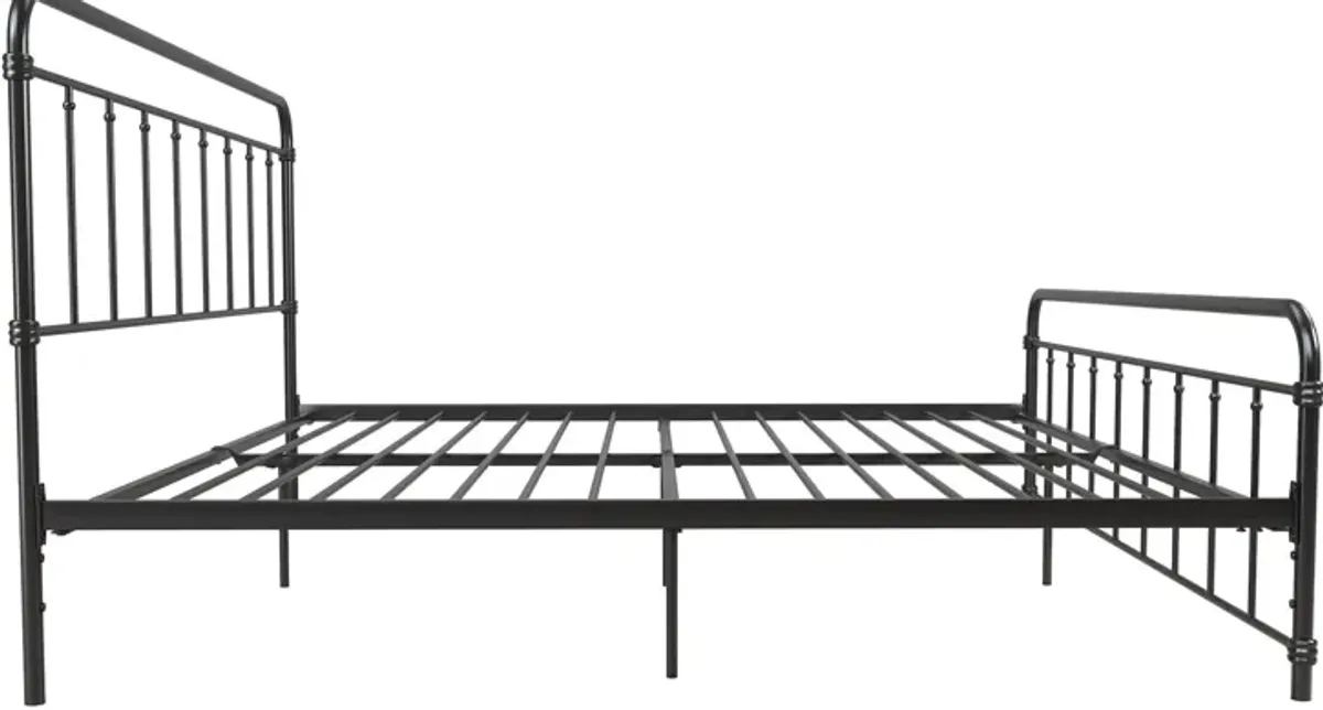 Wallace Spindle Metal Bed with Elegant Curves and Slats